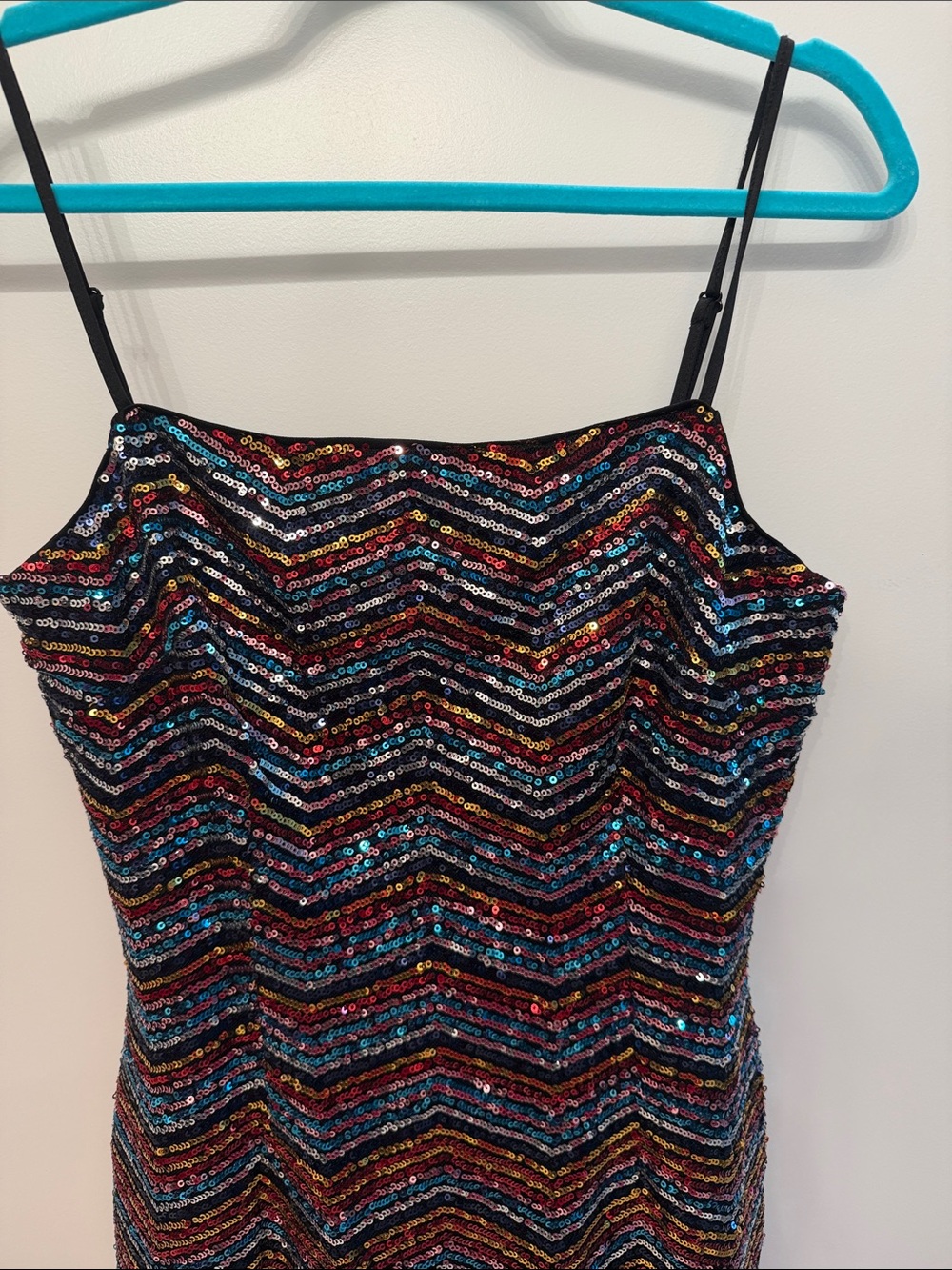 NWT-Avec Les Filles Multicolor Sequin Chevron Slip Dress